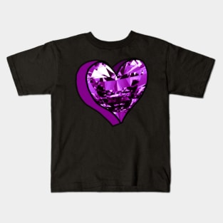 Purple Diamond Love Heart Kids T-Shirt